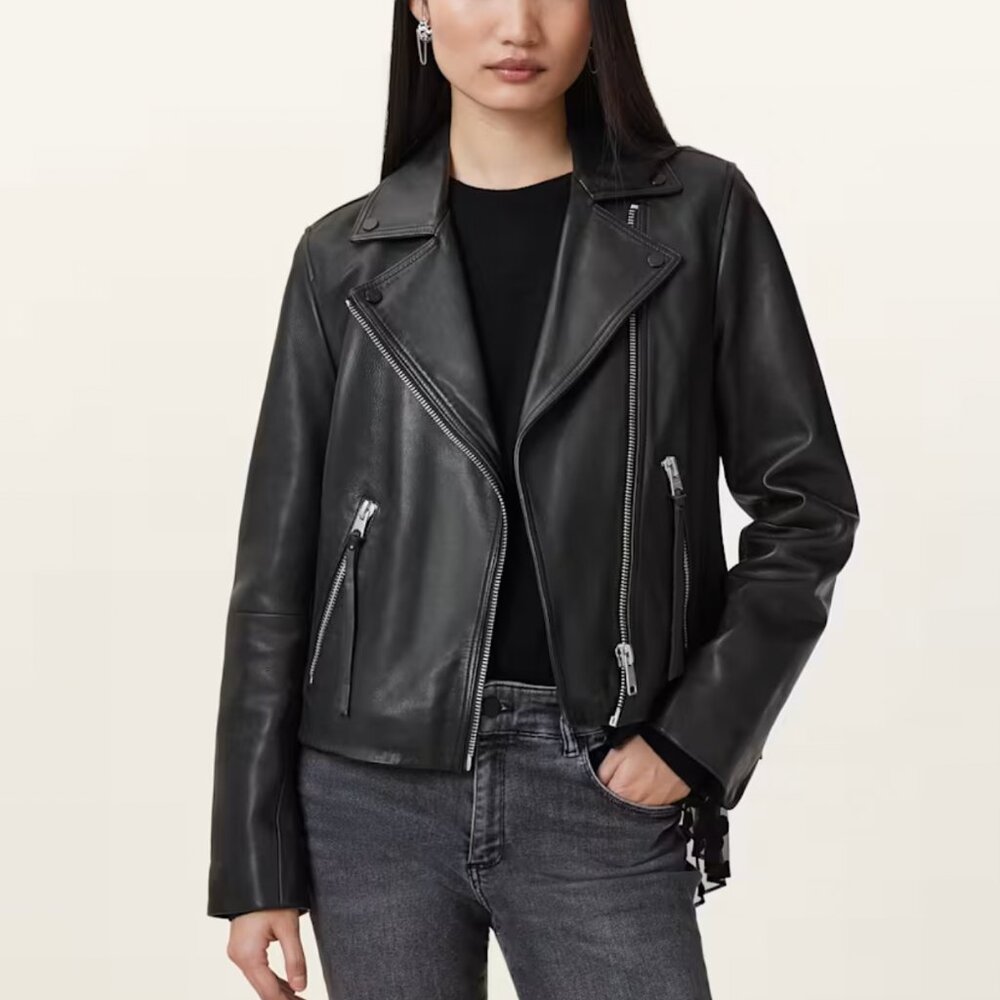 AllSaints Dalby Black Leather Jacket Lamb Leather